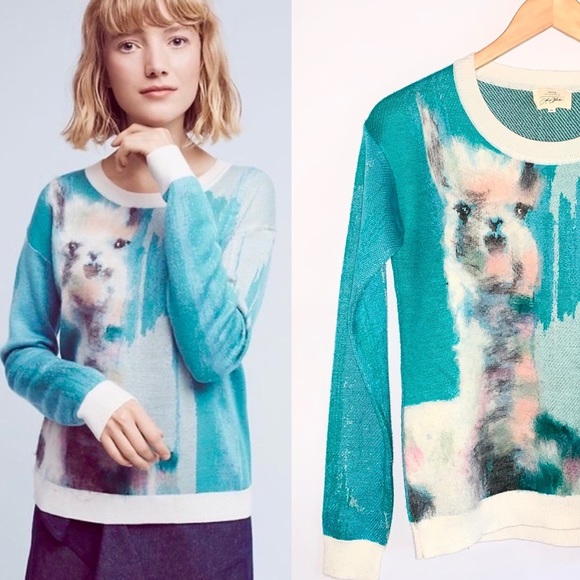 a n t h r o :: Abstract Fuzzy Wool Blend Llama Sweater - Picture 4 of 12